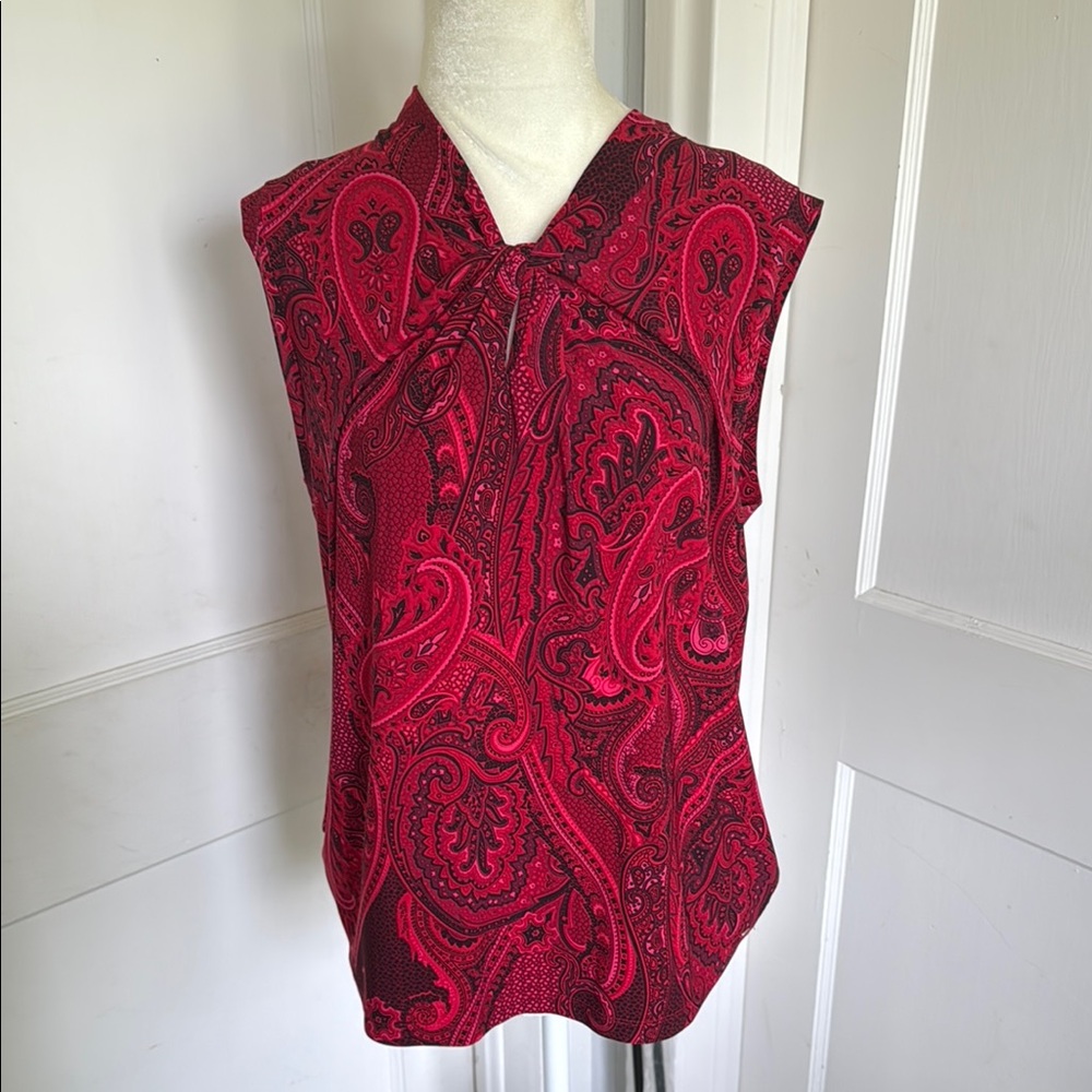 Tommy Hilfiger Red Sleeveless Pleated Blouse
